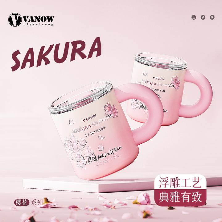 vanow可爱陶瓷内胆马克杯带盖保温水杯女生高颜值咖啡泡茶杯子