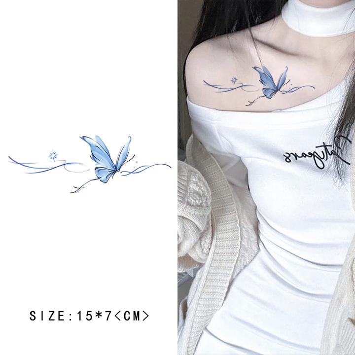 雪花兰蝴蝶 高颜值小众彩色纹身贴防水持久锁骨大腿辣妹新款仙气