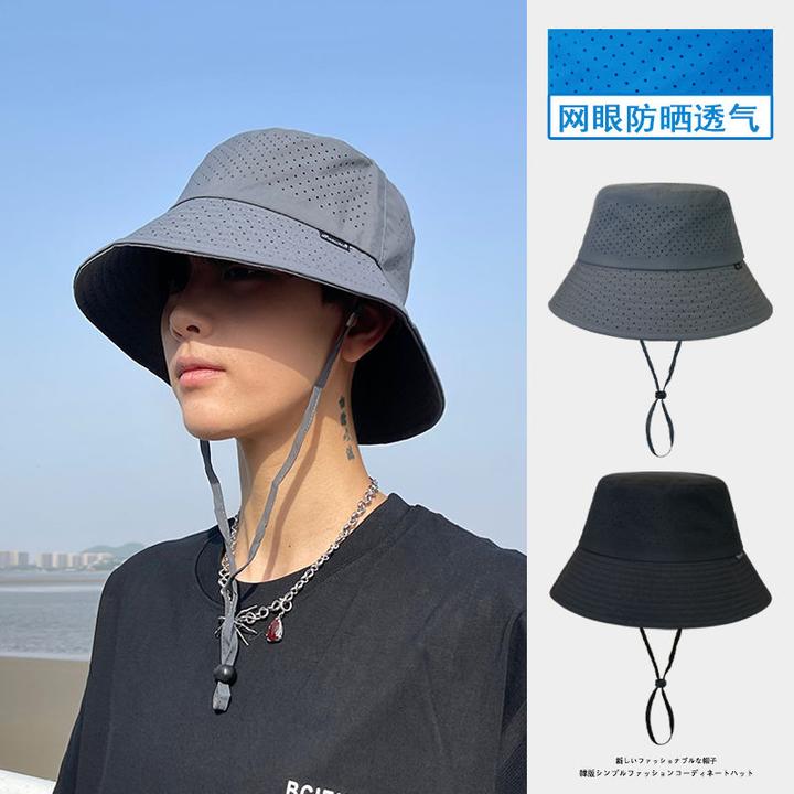 防风绳渔夫帽男帽子男款夏季户外透气网眼帽遮阳帽太阳帽潮流