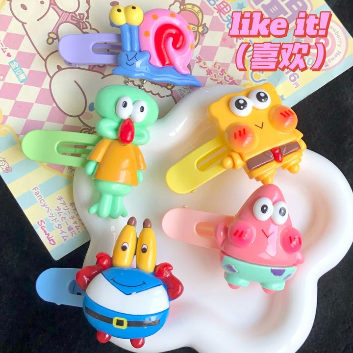 卡通海绵宝宝派大星发夹亚克力鸭嘴夹女可爱侧边刘海夹ins