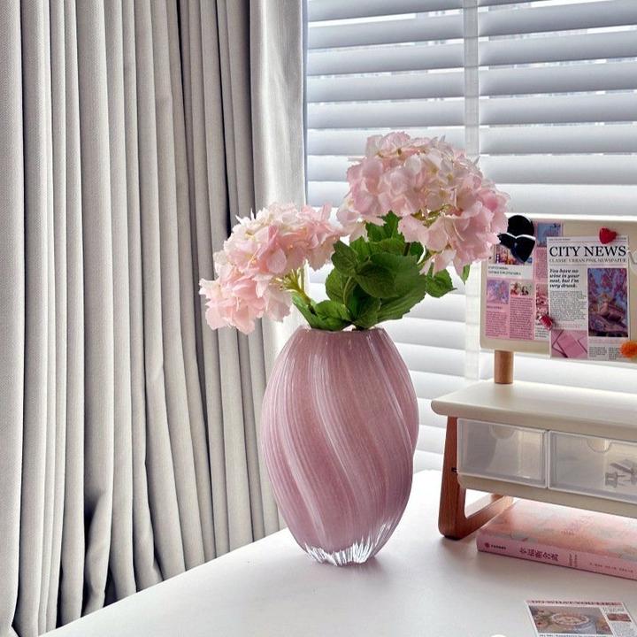 祁总【粉色麦芽糖】新款玻璃花瓶摆件客厅插花透明水养高级鲜花花瓶