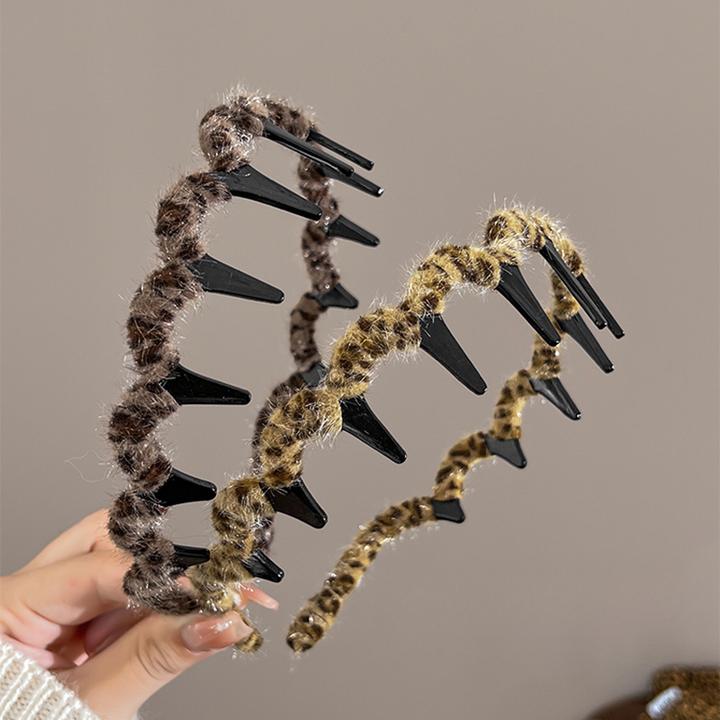 高顶颅必备～蓬松增高颅顶豹纹波浪发箍碎发整理神器时尚两用带齿