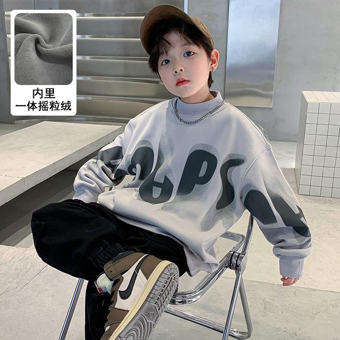 男童加绒卫衣秋冬装2024新款儿童半高领打底衫男孩冬季一体绒