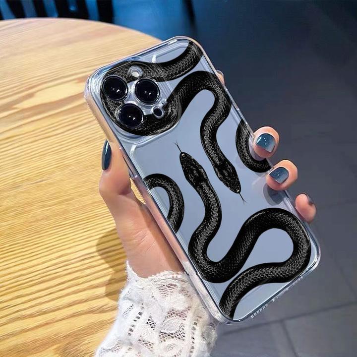 个性黑蛇适用iphone16/15promax手机壳苹果13/12/11透明14p卡通8