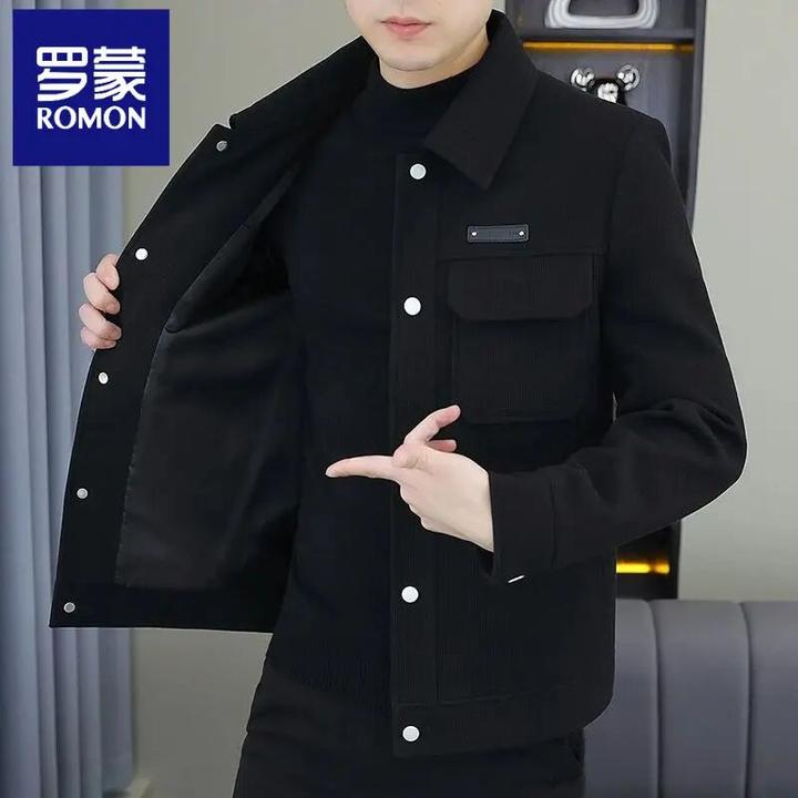 罗蒙秋冬季夹克男加厚新款时尚百搭潮流休闲青少年翻领韩版外套男