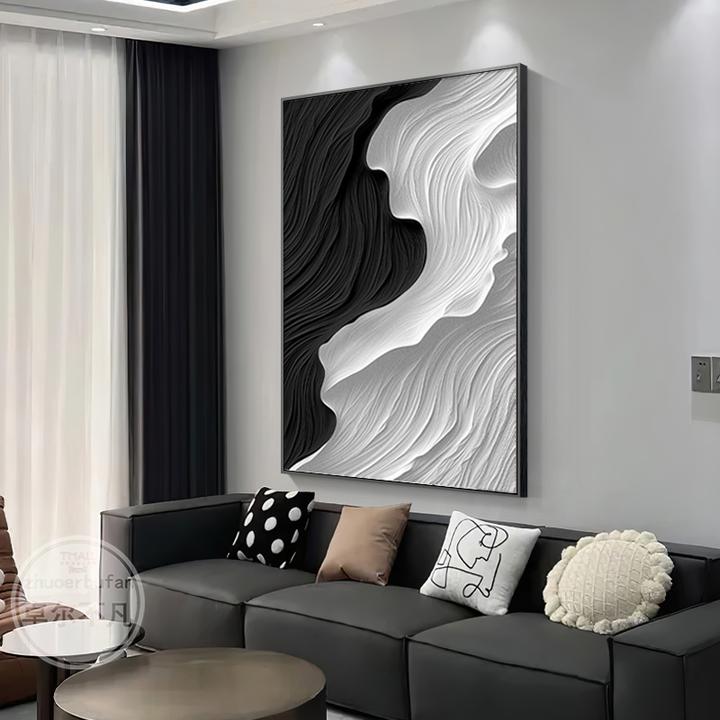 现代简约客厅装饰画黑白肌理感沙发背景墙挂画抽象艺术入户玄关画