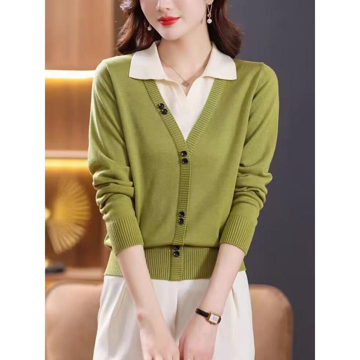 8923 毛衣女2023洋气假两件开衫春季针织小衫高级感洋气上衣