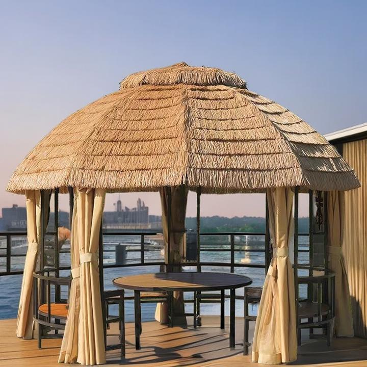 新中式防水凉亭茅草屋户外庭院家用农家乐亭子防雨室外茅草遮阳棚