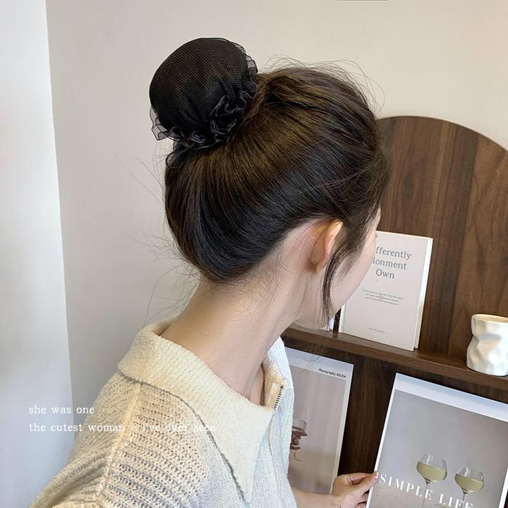 黑色网纱盘丸子头发网兜舞蹈考级碎发神器发圈韩版女弹力高弹发绳