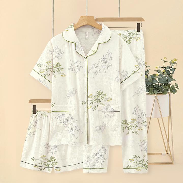 【清新竹林拍一发三】睡衣女套装夏春季舒适宽松短袖长裤家居服外穿