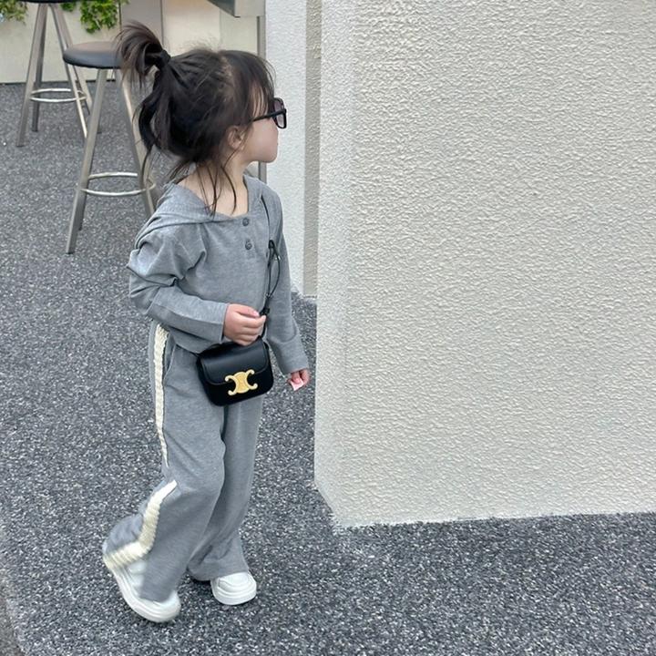 女童春秋款韩版儿童2025新款套装时尚洋气运动连帽拉条两件套休闲