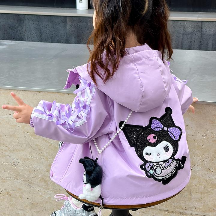 女童外套春秋款库洛米2025新款小女孩洋气连帽风衣韩范儿童冲锋衣