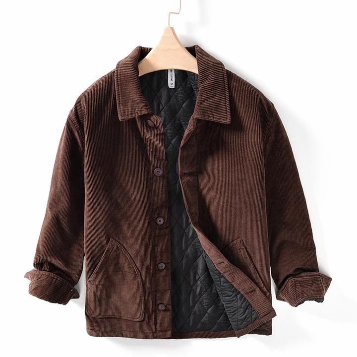 纳因戈兰 灯芯绒棉衣男潮冬季宽松休闲棉服外套加厚咖啡条绒棉袄