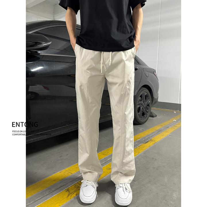 Entong美式薄款高街男款速干休闲裤宽松百搭户外大码微喇长裤男士