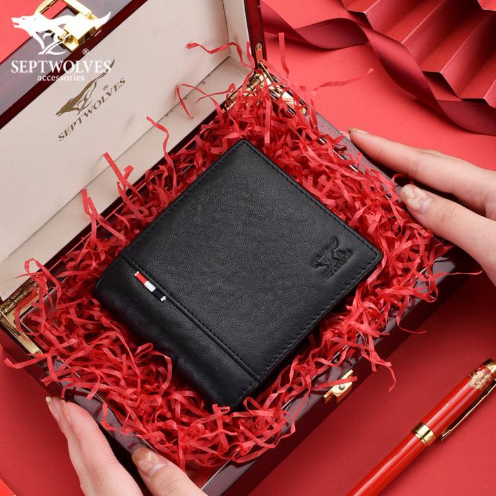 七匹狼钱包男士真皮短款2025新款潮青年薄款简约牛皮钱夹老公礼物