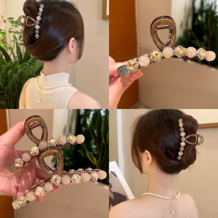 猫眼贝珠小方糖砖抓夹气质轻奢时尚简约重工优雅发饰网红女发饰夏