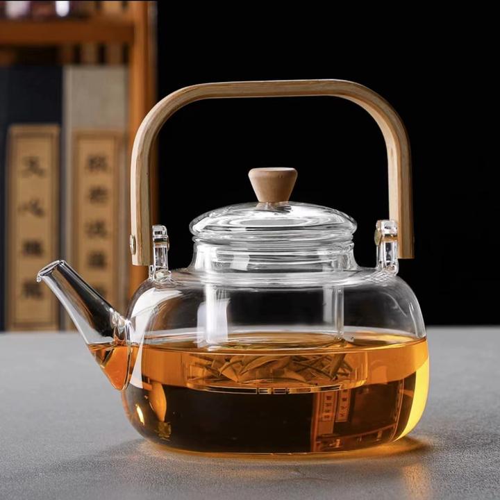 竹把提梁壶高硼硅玻璃耐高温加厚泡茶器过滤家用养生煮水壶办公室