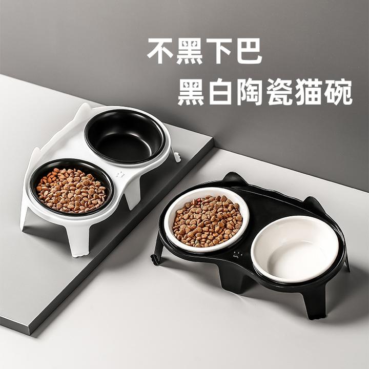 喵呜MIAOWU黑色陶瓷猫碗猫咪盆碗防滑斜口保护颈椎防打翻双碗