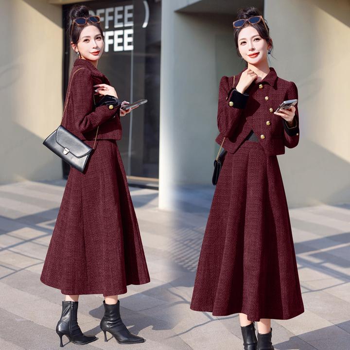 现货新款时尚法式小香套装2024新秋冬装气质加厚半身裙两件套