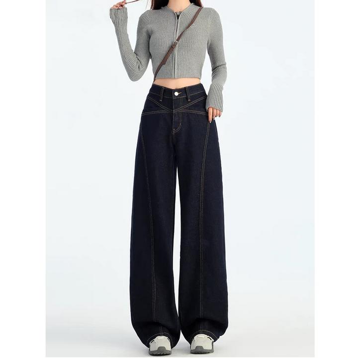 秋季高腰直筒阔腿裤女2024年春秋新款时尚垂感牛仔裤4910