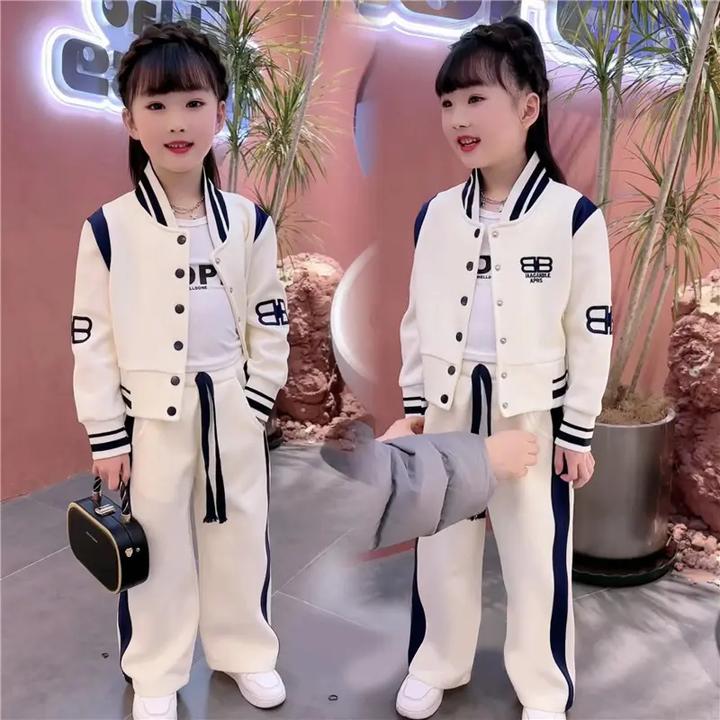 女童套装2024新款春秋装休闲韩范阔腿裤春季童装儿童棒球服两件套