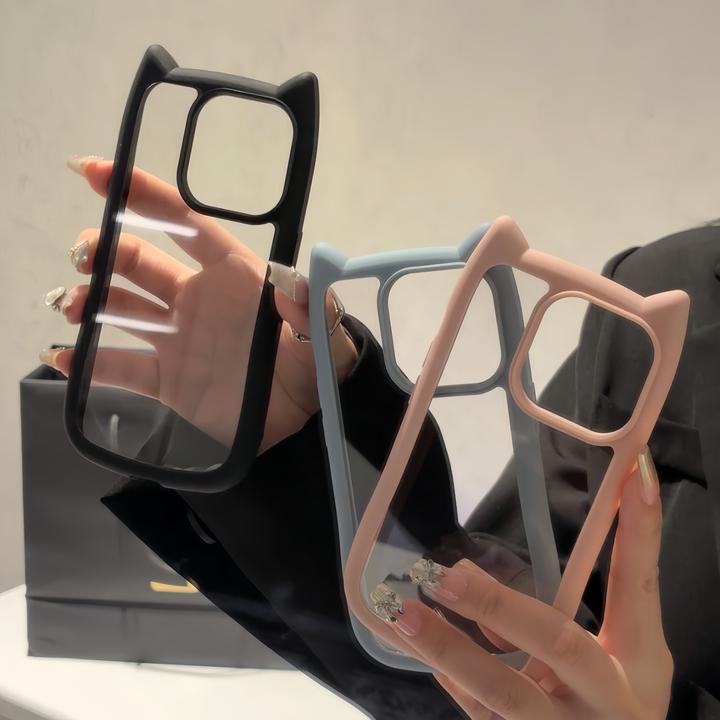 ins风可爱透明立体猫耳朵适用苹果15promax/iPhone14手机壳多色