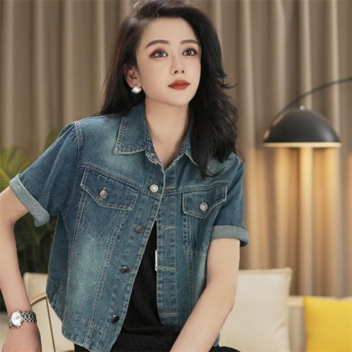 短袖牛仔外套女夏季薄款2025新款宽松百搭小个子短款衬衫夹克上衣
