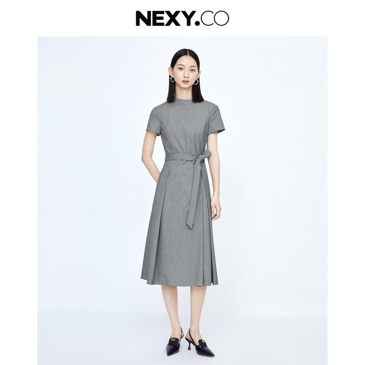 NEXY.CO/奈蔻千鸟格格子高级感高贵桑蚕丝裙子XF05725W0
