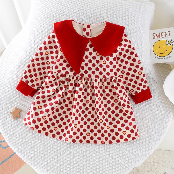 君筑女童连衣裙2024新款秋冬季洋气时髦加绒加厚儿童女宝宝红色公