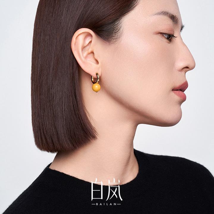白岚蜜蜡耳扣女925银轻奢耳环新款气质百搭珠宝耳饰小众ED4162