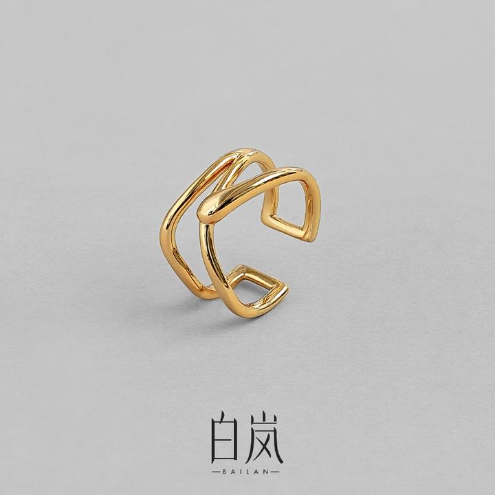 925银戒指 白岚镂空开口戒女2025新款轻奢百搭设计师金色QL0750