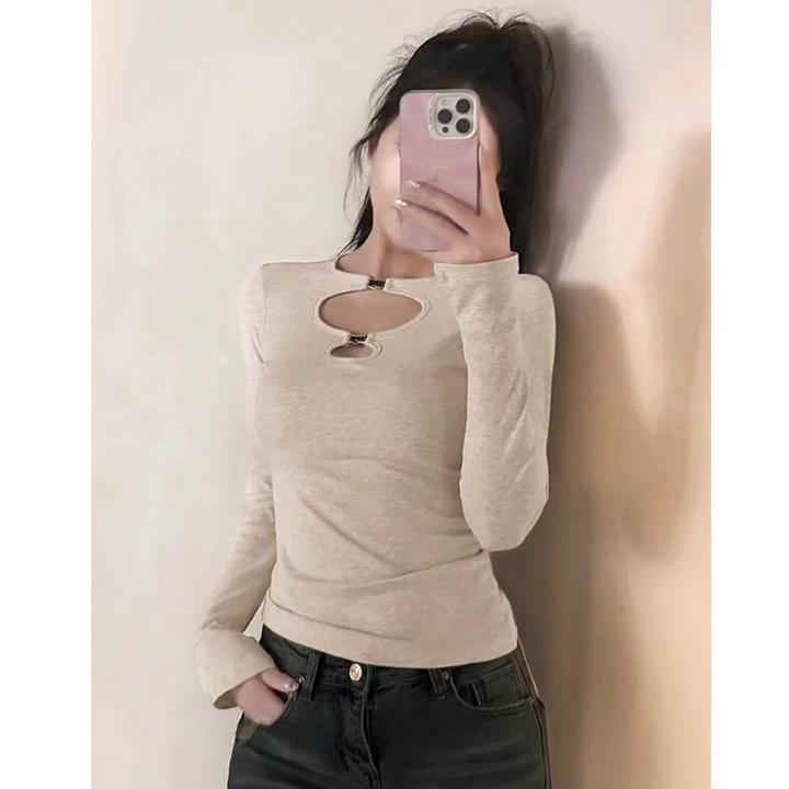 早秋新款性感镂空长袖t恤女辣妹纯欲上衣别致内搭打底衫-多种穿法
