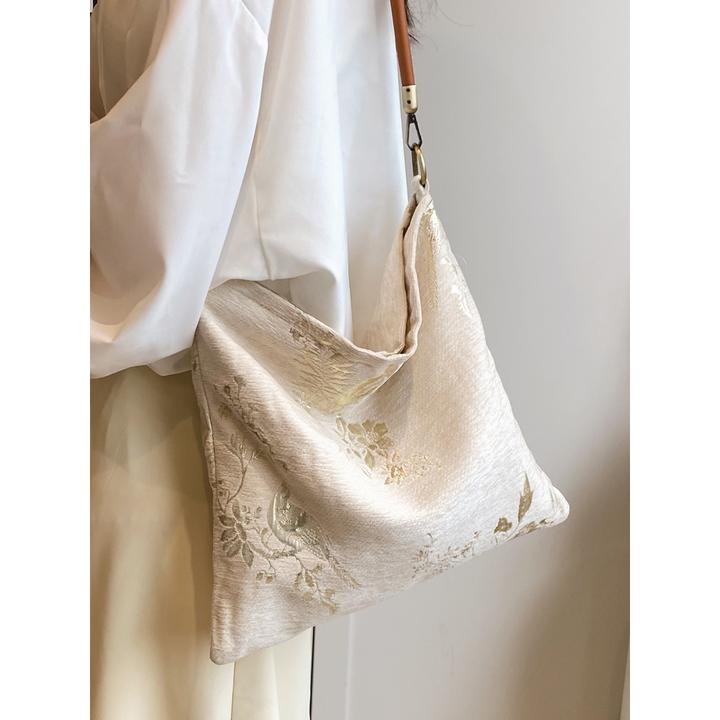 新中式复古托特大包包女2024新款时尚帆布单肩包今年流行通勤大包