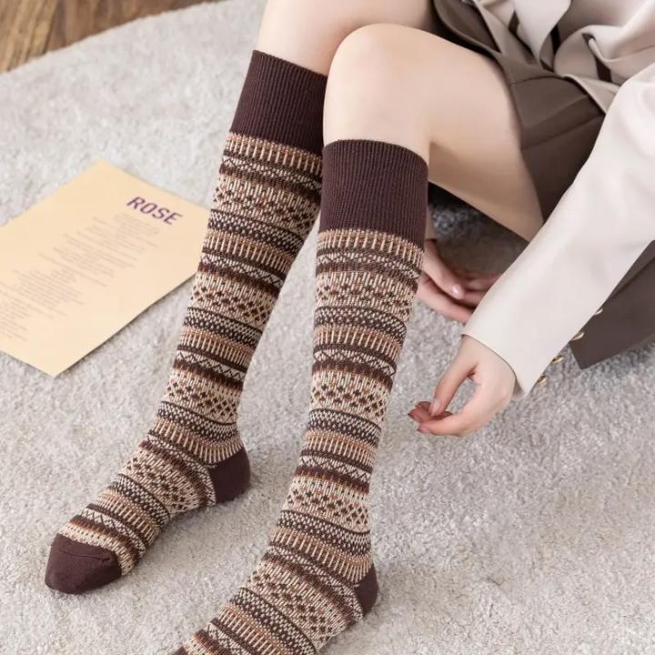 双针双路小腿袜高筒复古棉女秋冬韩版时尚网红条百搭中筒袜Q137