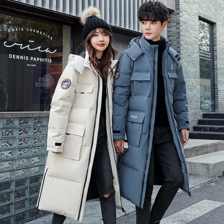 真维斯90%白鸭绒羽绒服男休闲保暖情侣长款过膝羽绒衣