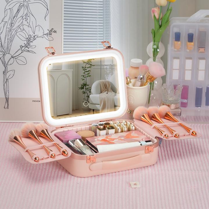 高颜值LED灯镜子化妆箱多功能大容量化妆品收纳盒女专业便携女款