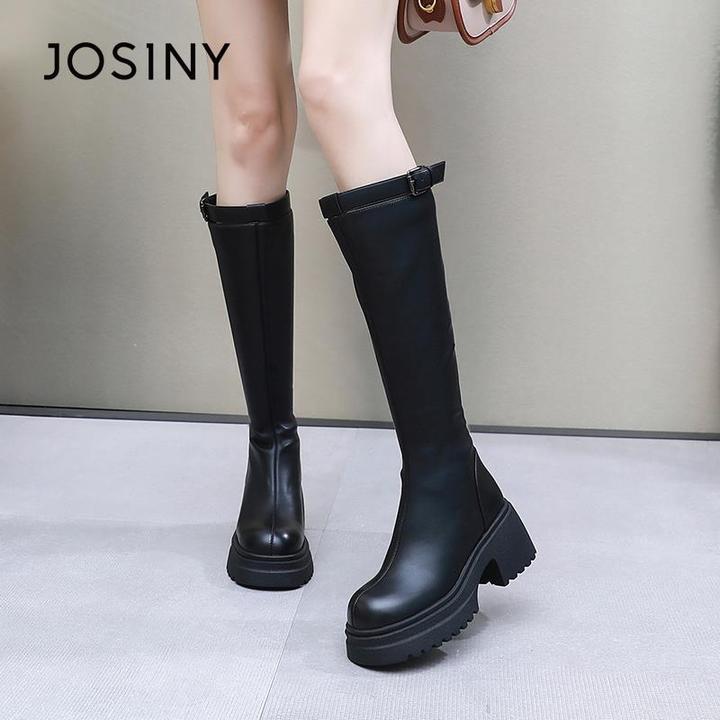 卓诗尼2025秋冬新款高筒靴不过膝长靴高筒厚底长筒骑士靴加绒女鞋