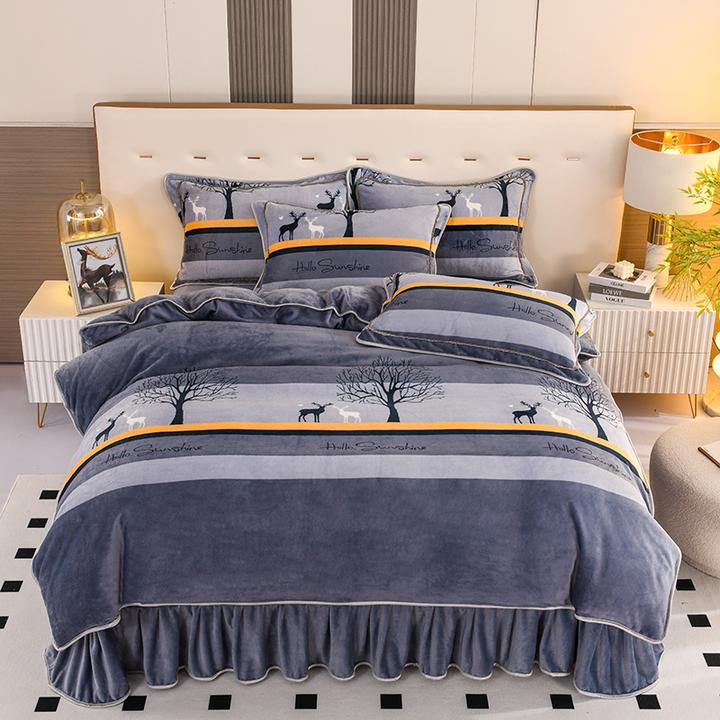 牛奶绒床上四件套冬季加厚加绒双面绒被套床单适合年轻人的四件套