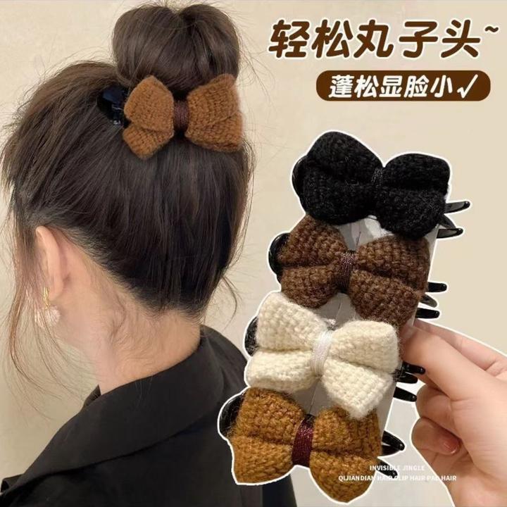 盘发器丸子头神器爪夹针织蝴蝶结抓夹女高级感秋冬发夹后脑勺发饰