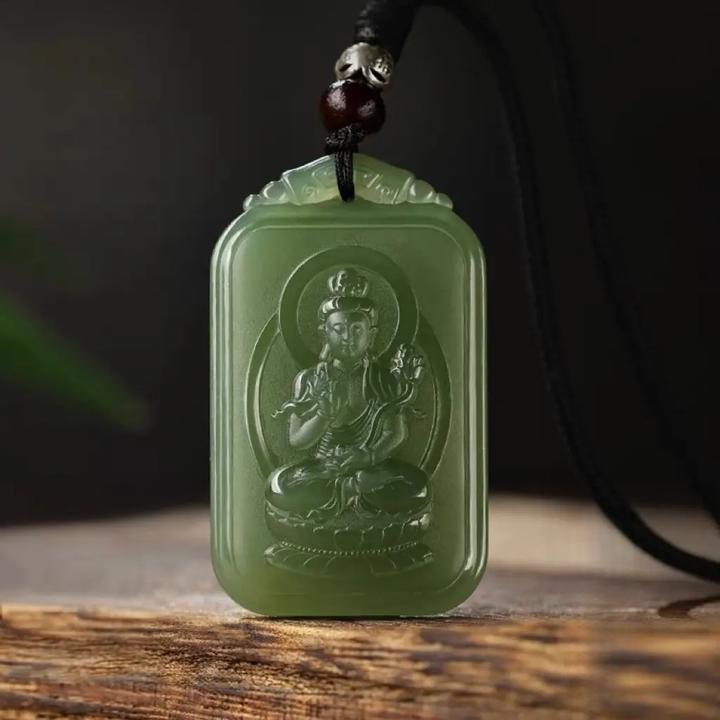 天然和田玉吊坠男女青玉本命佛属龙普贤菩萨文殊玉石项链玉佩佛牌