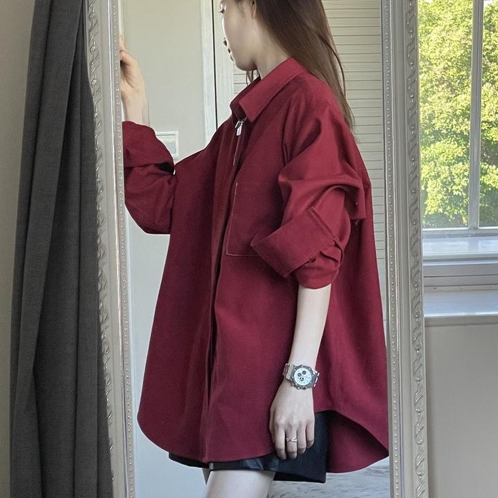 JYCCCCCC 新年需要一件好运红衬衫2025冬层次叠穿休闲感衬衣外套