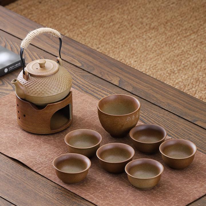 柴烧色围炉煮茶壶温茶提梁侧把壶复古手提粗陶简约茶壶水壶套装