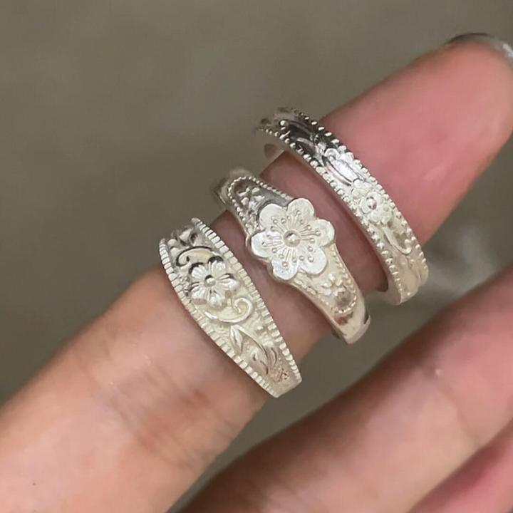 925银戒指 中式复古花纹戒指女通体银小众设计感老式梅花缠绕