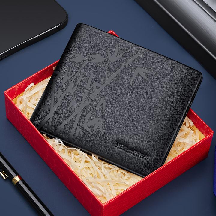 英皇保罗男士真皮钱包商务休闲百搭竹子竖款长款头层牛皮钱夹钱包