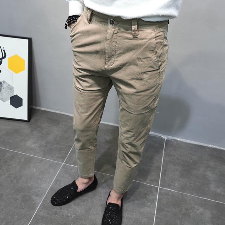 保罗清仓休闲裤男2024秋季新品九分修身小直脚韩版简约帅气百搭高