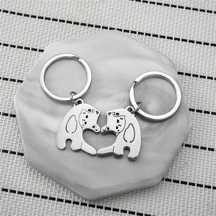 ins比心猫咪不锈钢钥匙扣情侣礼物可爱卡通闺蜜学生背包配饰挂件