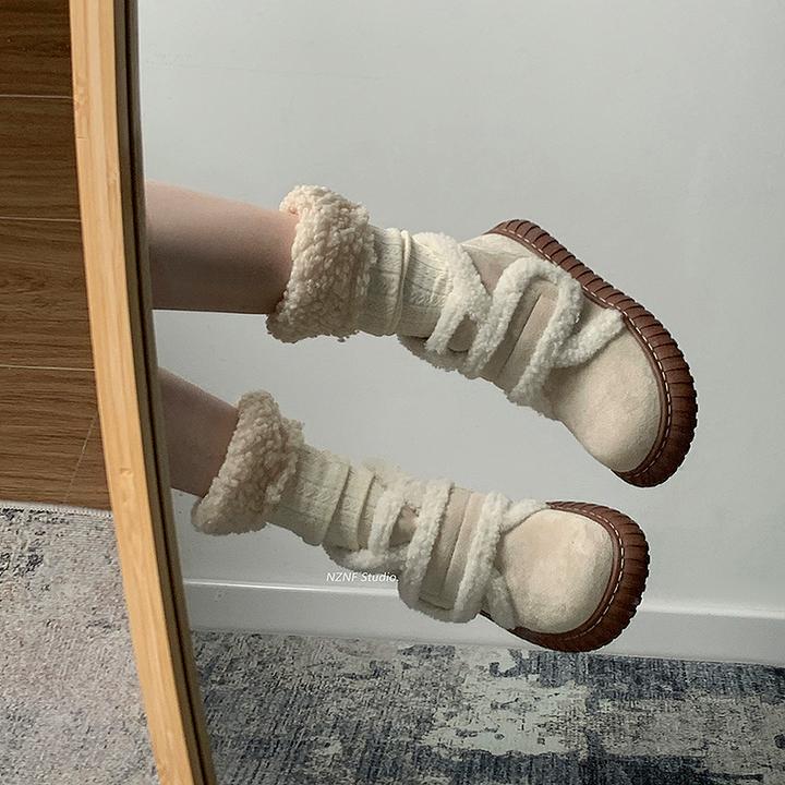 白色保暖厚底雪地鞋女款冬季2025新款外穿加绒加厚防滑棉鞋