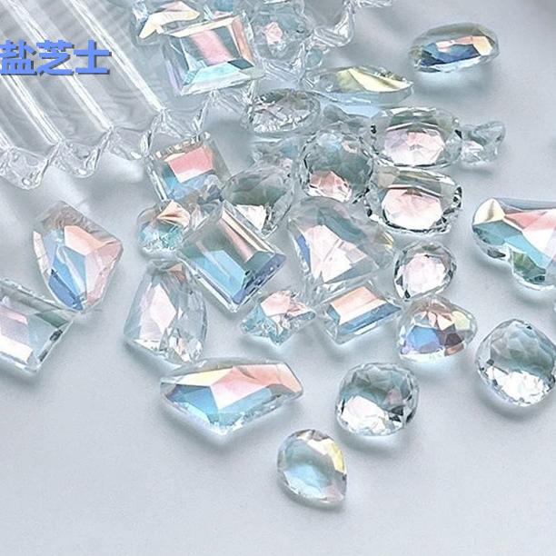 玥玥家海盐芝士K9高品质冰透透底异形混装钻尖底美甲超闪炫彩透白