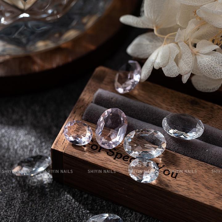 美甲爆款饰品K9透底鸽子蛋冰透指甲钻异形超闪尖底diy钻