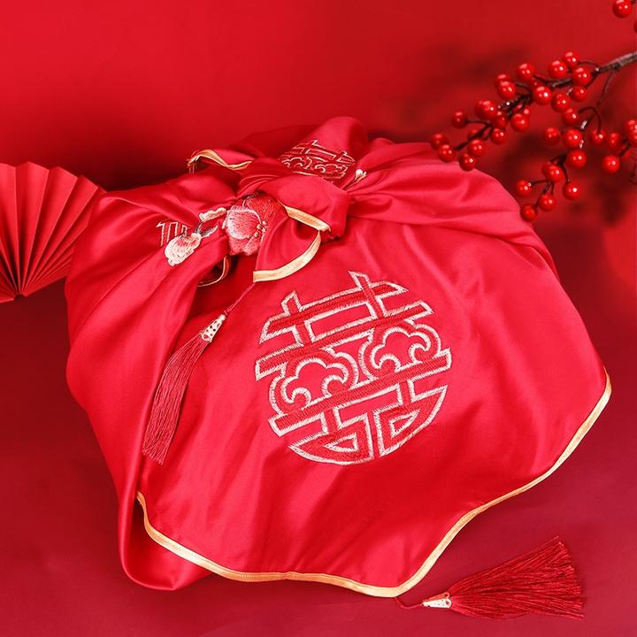 结婚包袱皮女方陪嫁流苏精致刺绣红包袱中国风新娘包裹布婚庆用品